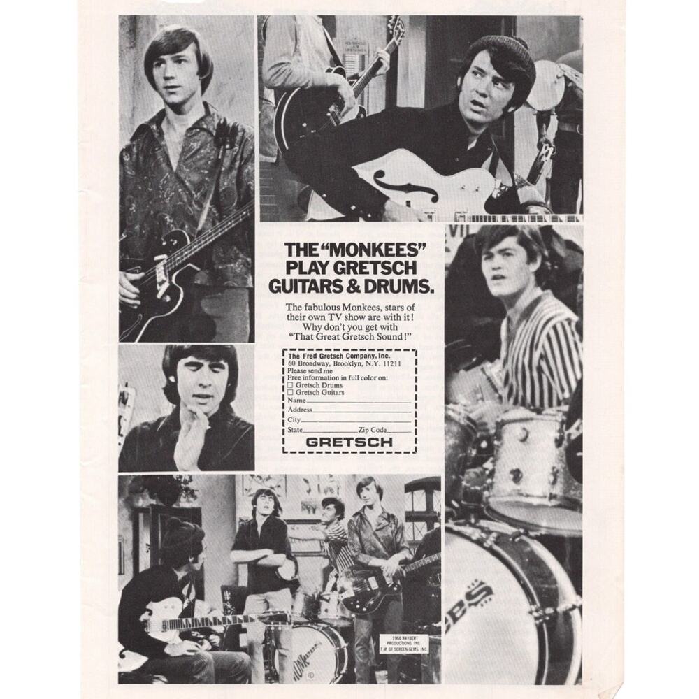 Gretsch Instruments Magazine Advertisement 1967 Vtg Monkees Rock Music Guitar